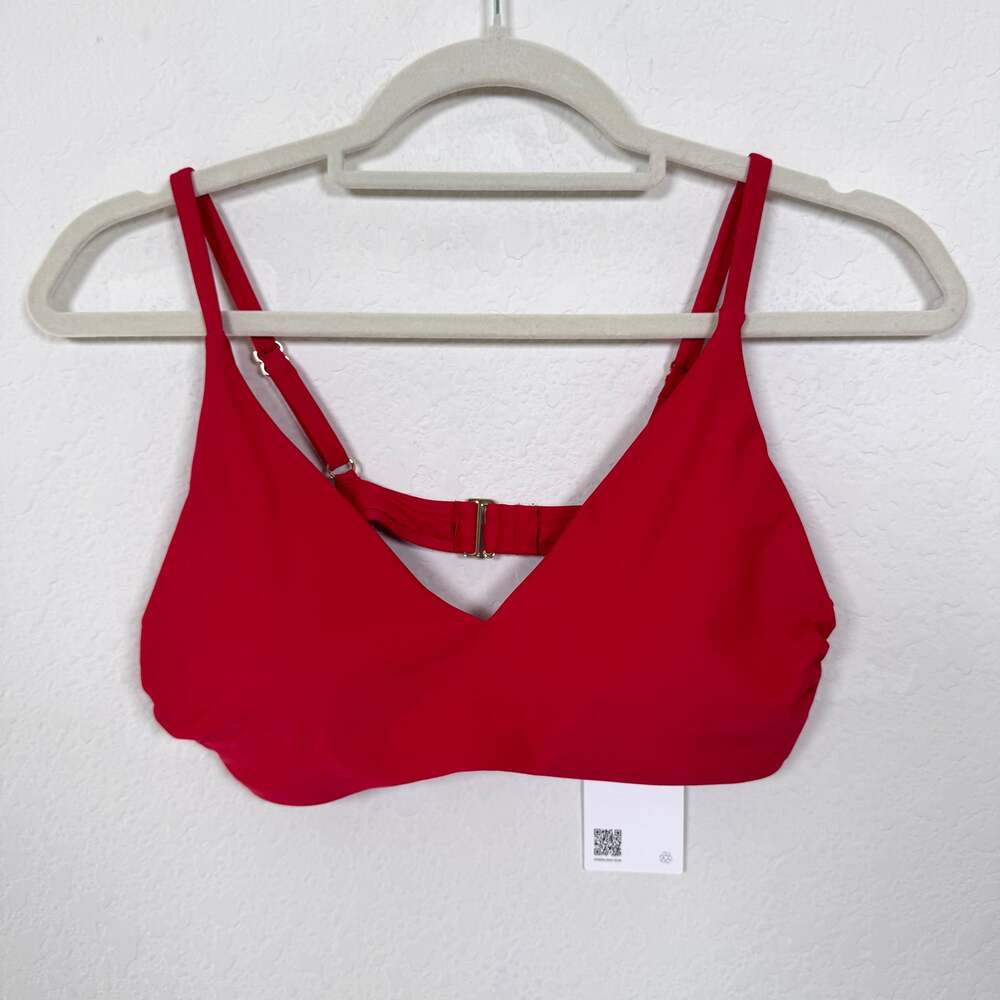 Quince Womens Italian V Neck Bikini Top Size L Swimwear Swim Minimal Cherry Red